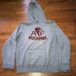 Abercrombie & Fitch Light Gray Pullover Hoodie with Red Logo